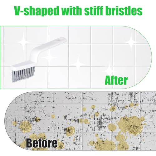 NQEUEPN 4pcs Grout Cleaner Brushes, V Shape Hard Bristle Crevice Stiff Cleaning Brush Grout Scrubber Shower Scrub Tool for Tile Floors, Tracks, Door Groove, Bathroom Gap, Kitchen, Window