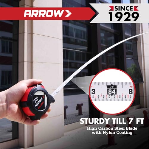 Arrow 25FT Auto-Lock Tape Measure, Easy Read Double Sided Measuring Tape