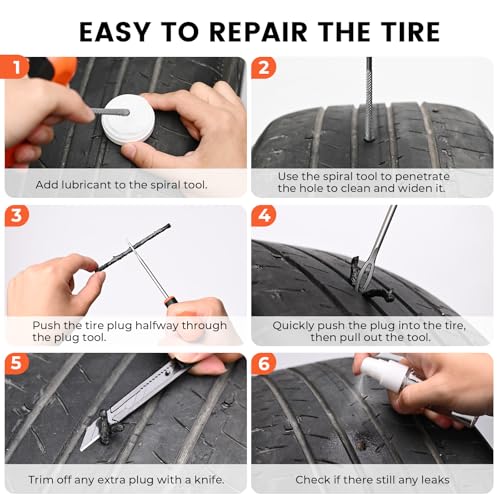ETENWOLF Flat Tire Repair Kit with Plugs 16 Pcs, Heavy Duty Tire Plug Kit - color: Vivid Orange1