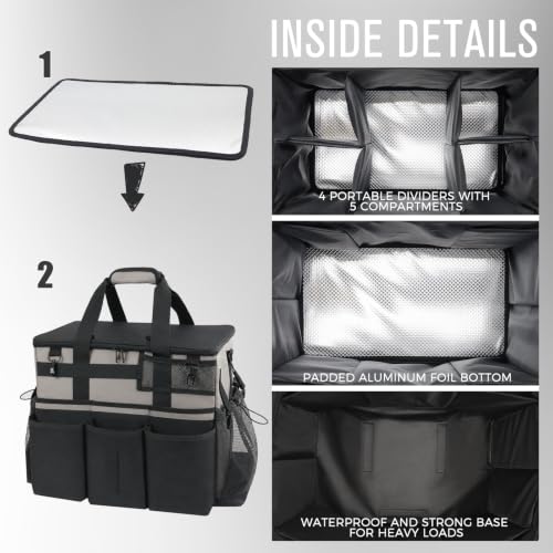 SCAVATA Rolling Cleaning Caddy Bag with Detachable Trolley, Large Cleaning Supplies Organizer with Wheels, Multi-Pocket Cleaning Cart with Adjustable Shoulder Strap for Housekeepers (WarmGrey) - color: WarmGrey