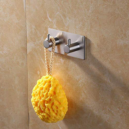 Self Adhesive Stainless Steel Hooks, Wall Mount Heavy Duty Hanger - color: 2 hooks