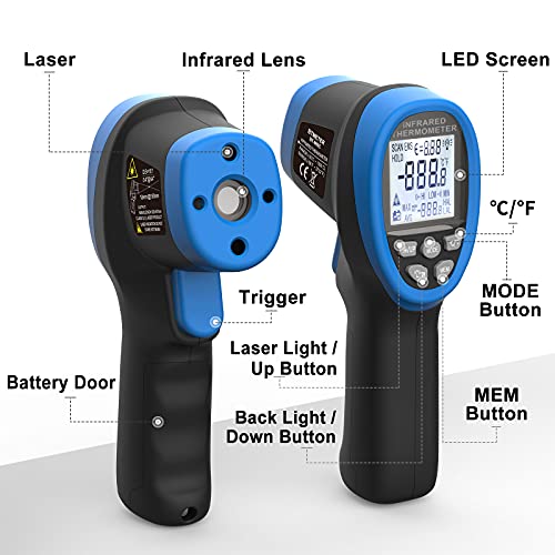 Infrared Thermometer Gun - BTMETER BT-985C Non Contact 16:1 IR Laser Temperature Gun Digital Instant Read -50℃~800℃(-58℉~1472℉) for Food Cooking Kitchen Grilling HVAC (NOT for Human Temp) - color: BT-985C(-58 ℉ to 1472℉)