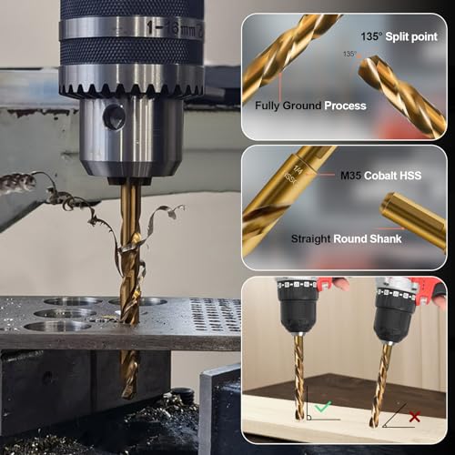 Luckyway 1/4 Inch Cobalt Drill Bits (10 Pack), M35 HSS Metal 1/4" Drill Bit Titanium Nitride Coated for Hard Metal, Stainless Steel, Cast Iron, Wood and Plastic, with Storage Case - style: 1/4" (10Pcs) Cobalt Drill Bits
