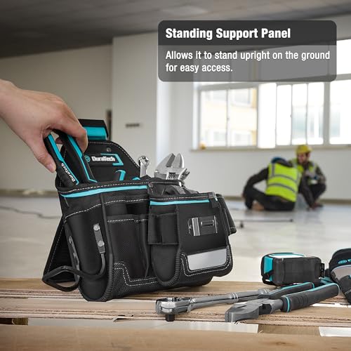 DuraTech Tool Pouch with Belt Clip, Electrician Tool Pouch with Tape Measure Holder & Hammer Loop, Quick Release Buckle, Expandable Support Frame, Ideal for Construction, Carpentry and Handyman Use - style: Large