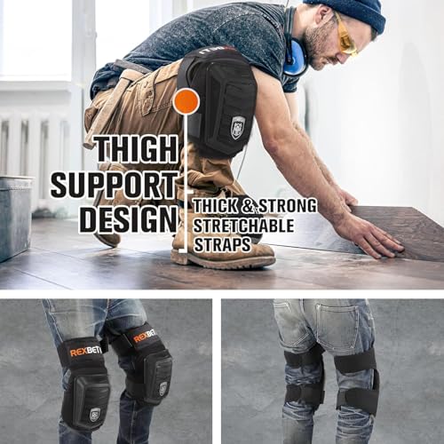 REXBETI Knee Pads for Men, Anti-slip Construction Gel Knee Pads for Work - color: Black&Black