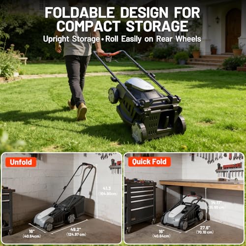 Litheli 40V Brushless Push Mower, 16″ Cordless Lawn Mower, 6 Adjustable Heights (1-3″), 50L Collection Bag & Mulching, 2×5.0Ah Batteries & Charger Included - color: Jet Black
