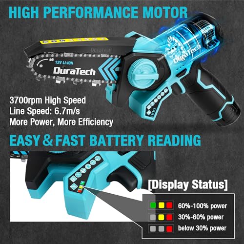 DURATECH 12V Mini Chainsaw, 6 Inch Cordless Electric Wood Cutting Saw
