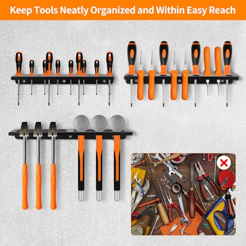 Wall Mount Hand Tool Storage Racks, Screwdriver Organizer, Pliers Holder, Hammer Rack, Metal Storage Shelf, Hand Tool Organizer for Garage, Workshop, Shed, Set of 4