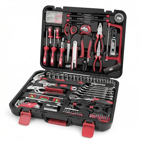Prostormer 259-Piece Home Tool Kit with Portable Storage Box, Red - color: Red