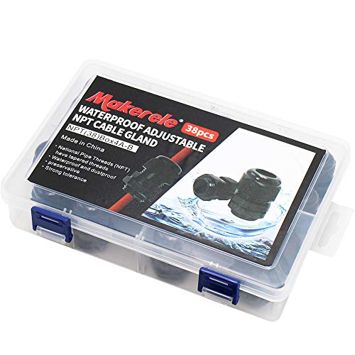 MAKERELE 38pcs NPT Cable Glands Kit Waterproof Strain Relief Connector - color: Black, size: 38pcs KIT BOX