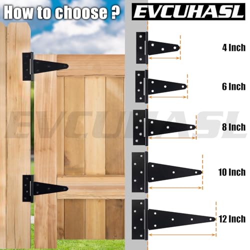 6 Inch T-Strap Gate Hinges, Shed Barn Door Hinges Heavy Duty, Black Tee Hinges for Wooden Fences, Yard Gate, Wrought Hardware Iron Rustproof (4 Pack/Set) - size: 6 Inch