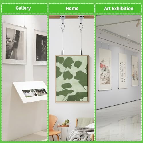 Adjustable Picture Hanging Wire Kit Picture Rail Hanging System Sturdy Gallery Display Rail Rope with 3 Hooks for Exhibition Art Gallery Frames Display (6.56 FT, 3 Hooks, 16) - style: 6.56 FT, 3 Hooks