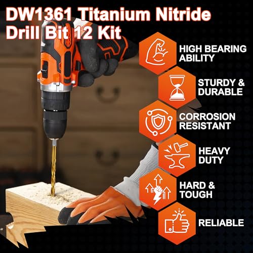 21 Pcs Titanium Coated Twist Hex Shank Drill Bit Set for DE-Walt DW1361