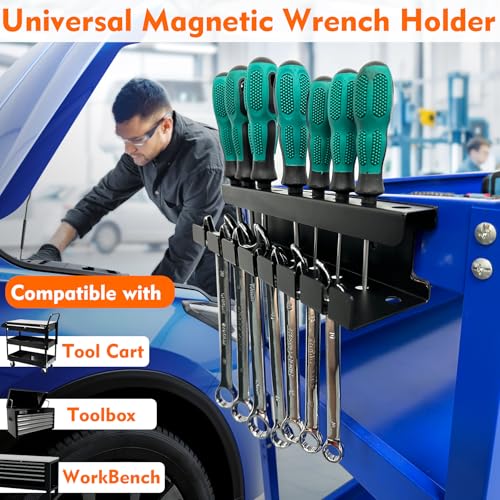 MUTUACTOR Magnetic Wrench Holder Heavy Duty,Anti-scratch Magnetic Mount Screwdriver Rack, 2 Layers Wrench Screwdriver Holder for Work Bench Toolbox Tool Cart,1PCS,Black,9 Holes and 7 Slots - style: Black Screwdrivers Wrench Holder