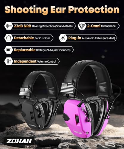 ZOHAN Safety Ear Protection with Gel Ear Pads, 4X Sound Amplification, Impact Hearing Protection 23dB NRR for Hunting, Range Use(Gel-Black+Purple) - color: Gel Ear Pads-black&purple