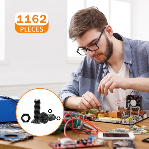 1162PCS Metric Screw Assortment Kit M2.5 M3, 12.9 Grade Alloy Steel, Hex Socket Head Cap Bolts Nuts Washers Set, Black Zinc Plated Anti-Rust Screws for 3D Printer DIY - size: M2.5/3-1162Pcs