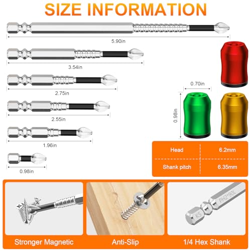 High-Magnetic Screwdriver Drill Bit Set with 3pcs Magnetic Screw Holder - color: 12pcs+3pcs Set