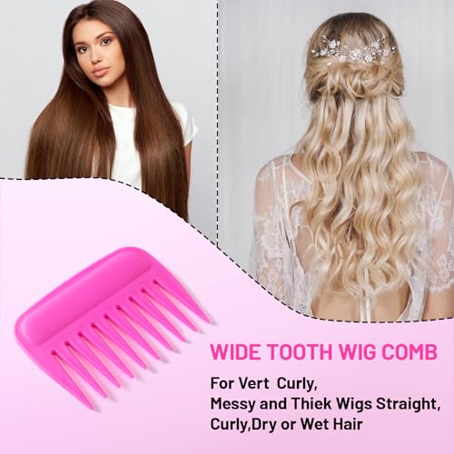 SIMPOR 2 Pack Pink Wide Tooth Comb for Curl and Wig, Wig Comb for Synthetic - color: Pink-2pcs