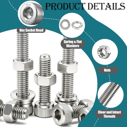 mxuteuk 801PCS M2.5 Screws Assortment Set,M2.5 x 4/6/8/10/12/16/20/25mm M2.5bolts，304 Stainless Steel Hex Socket Head Bolts Nuts Washers Set Suitable for 3D Printer,DIY - size: SS 801PCS M2.5