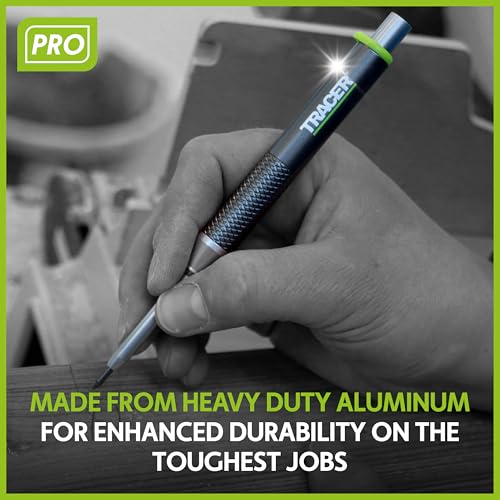 Tracer Pro Aluminum Deep Hole Construction Pencil - Durable Mechanical Carpenter Pencils Set with Sharpener & 6 Replacement Leads Holster Woodworking Marking Tool Contractor Pencil Kit - style: 2.8mm Deep Hole