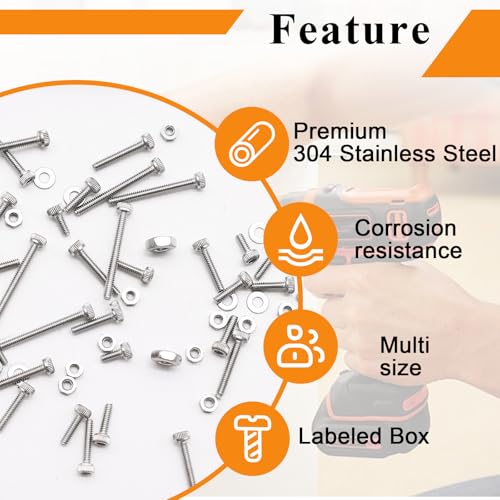 304 Stainless Steel 1050PCS M1.4 M1.6 M2 M2.5 Knurl Socket Head Cap Screws Hardware Kit Hex Socket Head Cap Bolts, Nuts & Washers Assorted Set for DIY, 3D Printer - size: 1050pcs