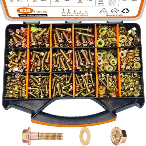 525PCS Metric Flanged Bolts and Nuts Kit, Grade 8.8 M6 M8 M10 Hex Flange Head Metric Bolts Screws Assortment, Automotive Grade Metric Bolts with Handy Storage Case - size: 525pcs Flanged M6 M8 M10