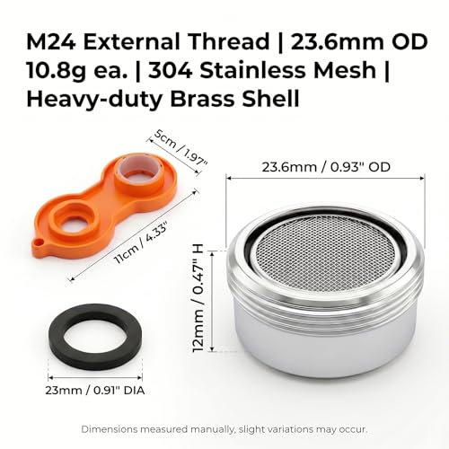4 PCS Faucet Aerator 24mm Male Thread Brass Shell,1 Sink Bubbler Wrenches