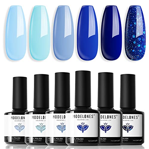 modelones Blue Gel Nail Polish Set 6 Colors Light to Dark Shade Ocean Range - color: A A A1 Blue Shades