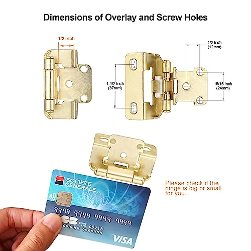Gold Kitchen Cabinet Hinges, 1/2” Overlay, 4 Pack - color: Gold