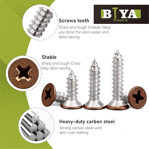Brown Head Screws Wood Screws Assortment Kit, 120pcs，Phillips Flat Head - color: Brown