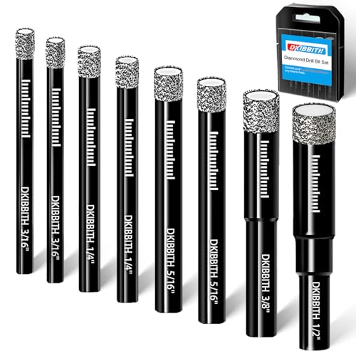 8 Pack Diamond Drill Bits Set for Granite Ceramic Marble Tile Stone Glass Hard Materials, Integrated Coolant for Fast Dry Drilling, Size 3/16 1/4 5/16 3/8 1/2 inch Masonry Core Drill Bits, Round Shank - size: 8 Pcs Diamond Bits