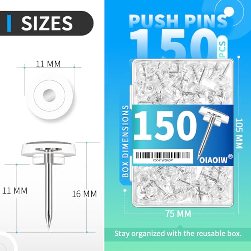 150PCS Clear Thumb Tacks for wall Push pins for wall thumbtacks for Hanging - color: Clear