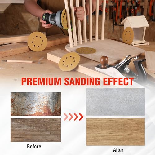 WORKPRO Sanding Discs Set, 5-Inch 8-Hole Hook and Loop, 150 Pack, Gold - style: Premium Gold Random Orbital Sander Pads