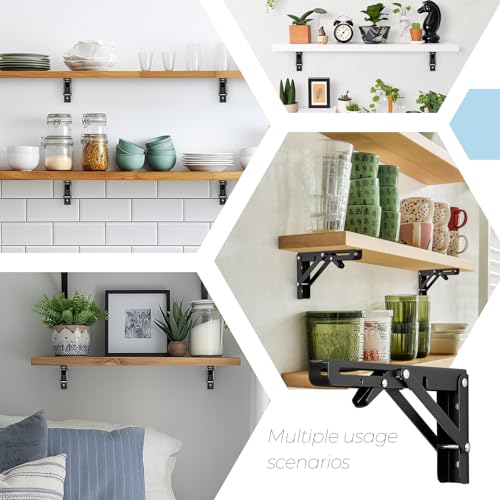 Matte Black Folding Shelf Brackets, 8 Inch, 4 Pack - size: 8 Inch