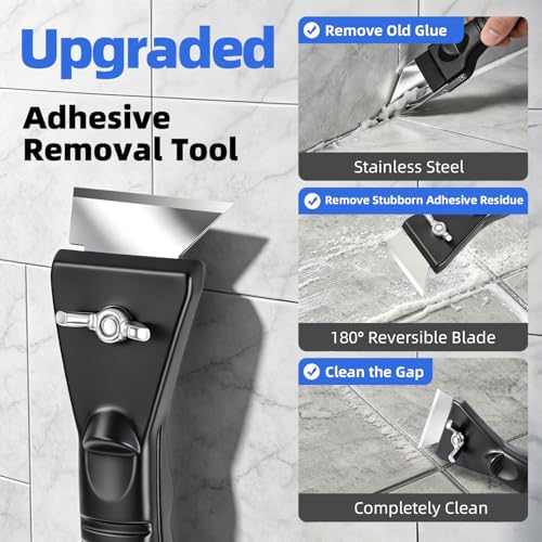 Silicone Caulking Tool Kit, Caulk Remover Tool, Putty Knife Scraper, 3 Glass Glue Corner Scrapers, Grout Removal Tool with Stainless Steel Head for Kitchen Bathroom and Window - color: 2-black