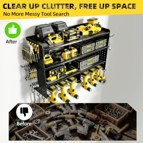 Power Tool Organizer Wall Mount, 4 Tier Heavy Duty Tool Storage Rack