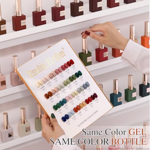 Double Rhythm 28Pcs 0.5Oz Gel Nail Polish Set Same Color Same Bottle Gel Polish Kit Nail Art Manicure Salon DIY at Home for Women (Burgundy Green Collection-T24-1) - color: White Pink Beige