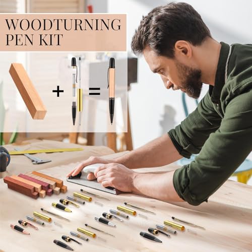 Colarr 10 Set Pen Making Kit Include 10 Woodturning Pen Kit 10 Exotic Wood Pen Blanks Twist Ballpoint Pen Kit with Refill Copper Pen Turning Supplies for DIY Pen Making Classroom Teacher Student Gift