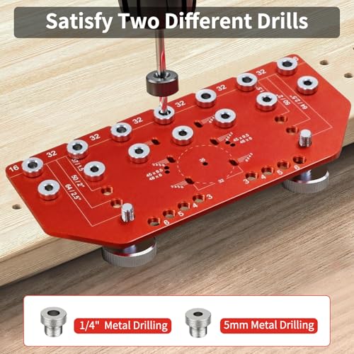 2-in-1 Shelf Pin Jig and Hinge Jig, Aluminum Adjustable Shelf Pin Drilling Jig for 5mm and 1/4" Straight Holes Shelf Peg Hole Jig for DIY Cabinet Woodworking and Home Improvement