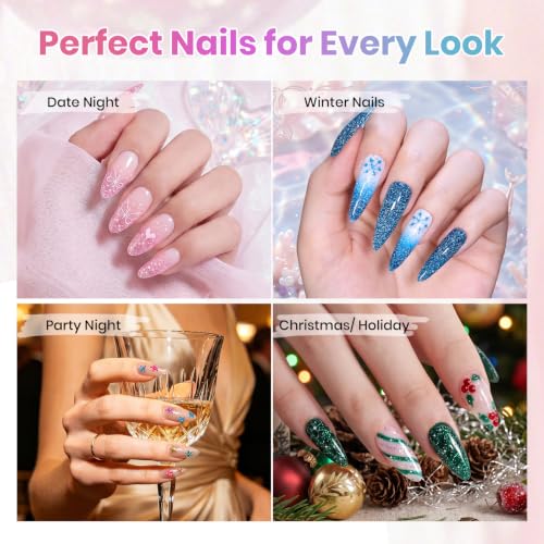 Beetles Glitter Gel Nail Polish Set, 20 Colors Party Auras Gel Polish | Platinum Diamond Shimmer Gel Shades With Base, Glossy&Matte Top Coats for Uv Led Soak-Off Nail Art - color: Party Auras
