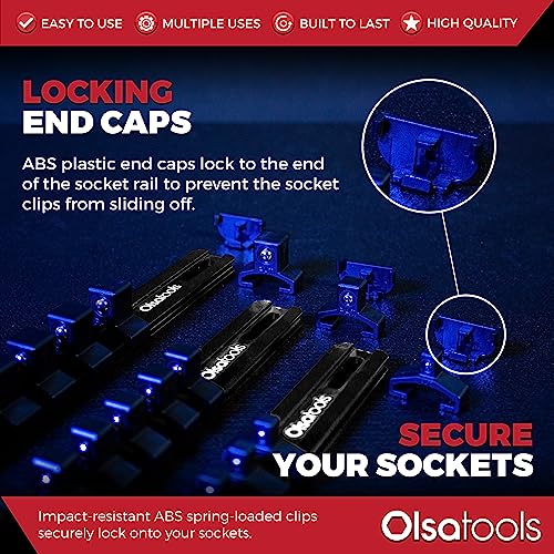 Olsa Tools 3-sets Socket Organizer Rail with Locking Caps, Black - color: Black, size: 3pc, 1/4, 3/8, & 1/2-Inch Drive