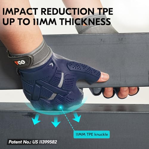 Vgo... NGG X1 Seamless Utility Gloves, Half Finger Mechanic Synthetic Leather Gloves,Knuckle Impacted Work Gloves - color: Dark Blue-heavy Duty, size: Medium(1 Pair)