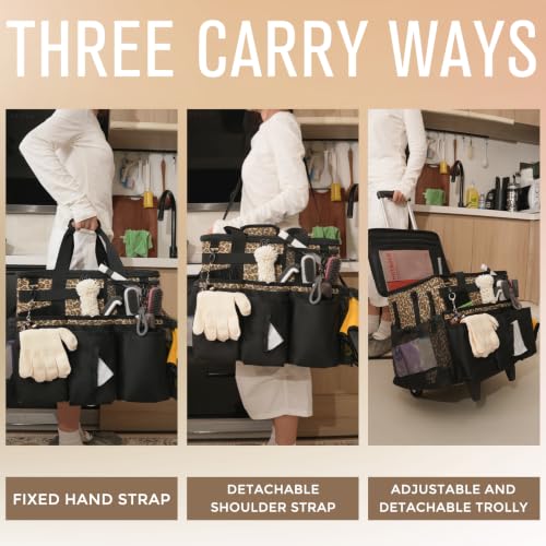 SCAVATA Rolling Cleaning Caddy Bag with Detachable Trolley & Wheels - color: Leopard