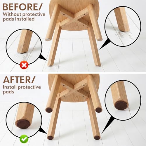 48 Pcs 1/2 Inch Felt Pads for Chair Legs Brown Felt Cabinet Door Pads Self Adhesive Round Felts Feet Protector Felts Bumpers for Table Chair Sofa Furniture Kitchen Cabinet Doors Floor Drawers Cupboard