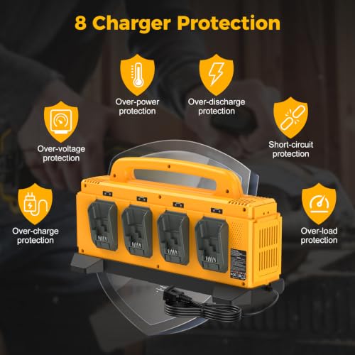 8-Port Battery Charger Station Compatible with Dewalt 12V-20V Batteries | 8Ports Simultaneous Charger Replace for Dewalt 20V max Battery Charger DCB104 - color: Brown