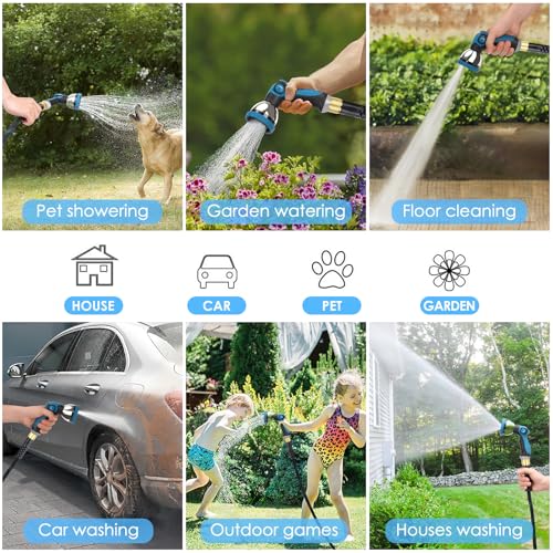 Non-Expanding Garden Hose 50 ft, Kink Free Flexible Water Hose with 10-Pattern Spray Nozzle, Lightweight Hose Pipe, Leak Proof, 3/4" Swivel Connectors, Super Fabric, Portable Storage Strap - size: 50ft