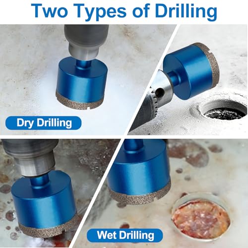 Qivine 10Pcs Diamond Hole Saw Kit, 1/4" to 2" Serrated Brazing Tile Hole Saw Kit, Diamond Glass Core Drill Bit with Durable Sharp Dry/Wet Drills for Ceramic, Glass, Tile, Stone, Pots