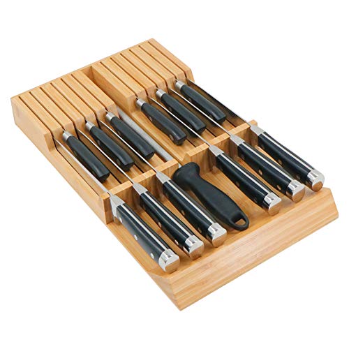 Utoplike In-Drawer Knife Block Bamboo Drawer Organizer, 12 Knives Holder - color: Natural, size: 12 Holder