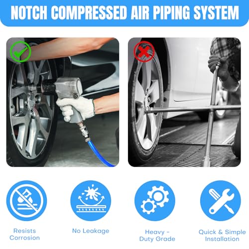 3/4 Inch x 200 FT Shop Air Line Kit, Compressed Air Piping System for Shop, Garage, HDPE Tubing and Aluminum Rapid Air System Includes Right Angle Fittings and Tee Fittings, Air Line Tubing Kit - size: 3/4" x 200ft