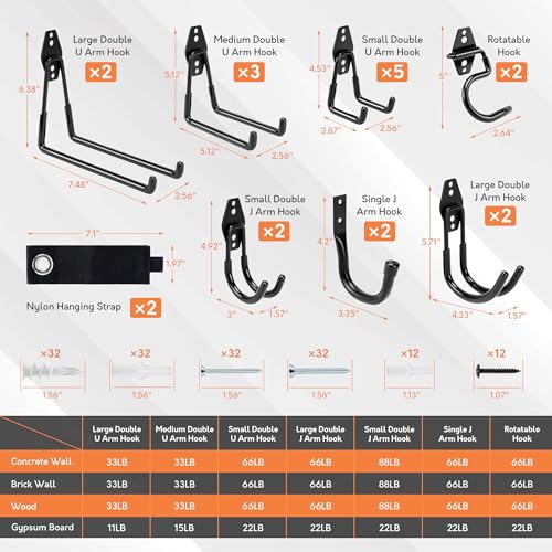 TONDA Garage Hooks, 20 Pack Wall Storage Hooks for Bike, Ladder and Tools - color: Black